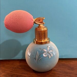 Vintage-Style Blue Floral Perfume Atomizer with Pink Bulb